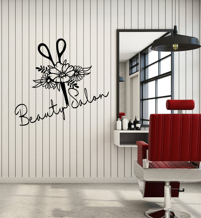 Vinyl Wall Decal Beauty Barber Hair Salon Floral Art Flowers Stickers Mural (g3958)