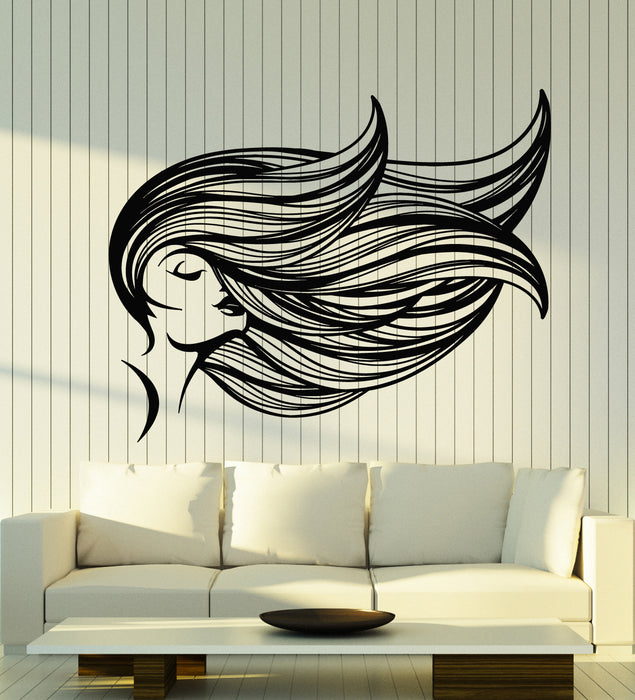 Vinyl Wall Decal Beautiful Girl Long Hair Beauty Salon Hairstyle Stickers Mural (g4887)