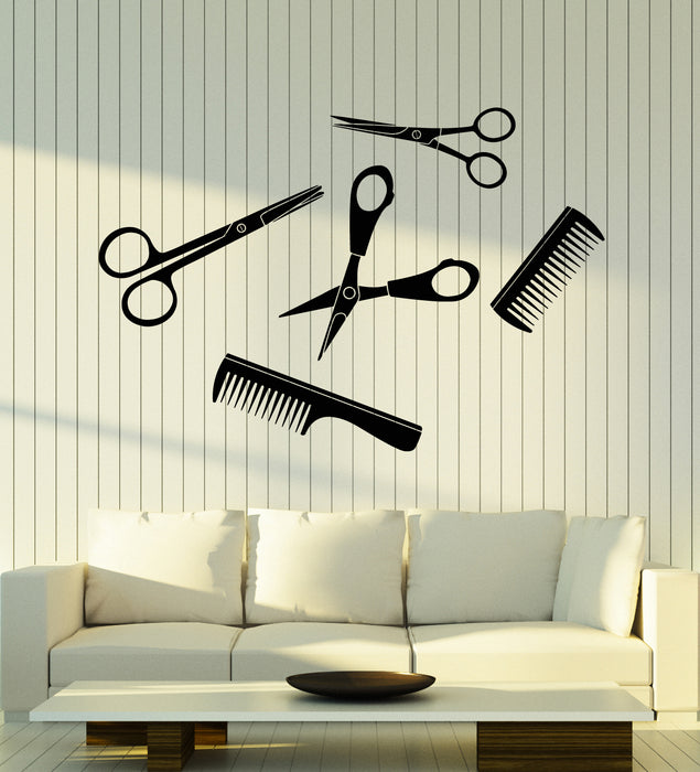Vinyl Wall Decal Comb Scissors Barber Tools Hair Salon Hairdresser Stickers Mural (g5222)