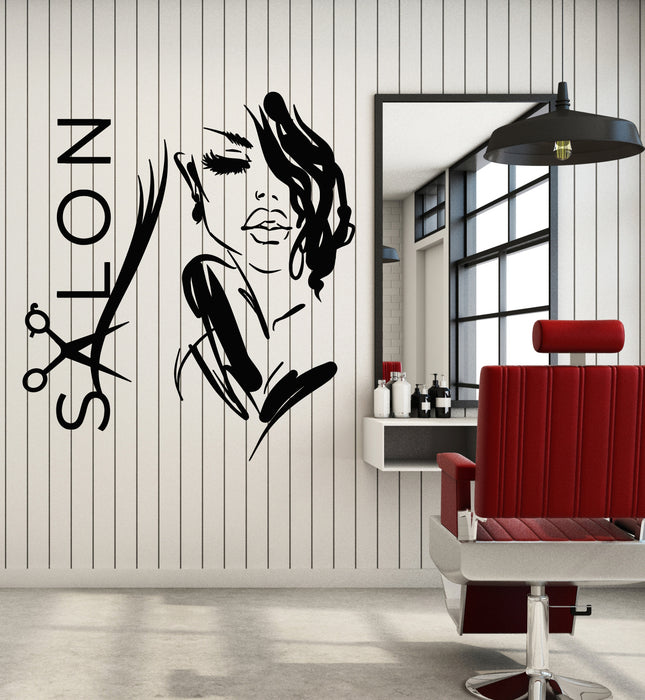 Vinyl Wall Decal Beauty Hair Salon Beautiful Girl Face Hairstyle Stickers Mural (g5483)