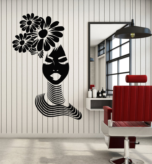 Vinyl Wall Decal Beauty Salon Beautiful Woman Portrait Flowers Stickers Mural (g6084)