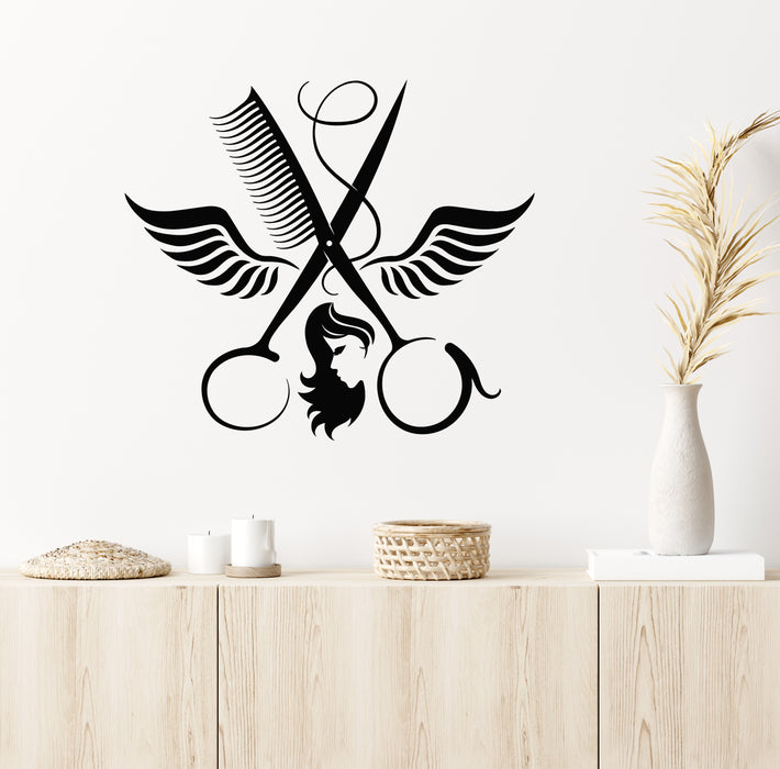 Vinyl Wall Decal Scissors Comb Beauty Salon Stylist Hair Barber Tools Stickers Mural (g6474)