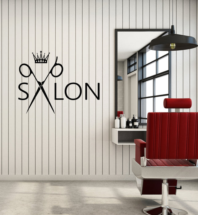 Vinyl Wall Decal Hair Beauty Salon Haircuts Scissors Crown Stickers Mural (g7243)