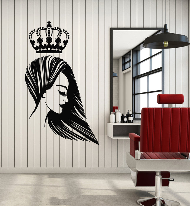 Vinyl Wall Decal Beauty Hair Salon Hairstyle Stylist Sexy Woman Crown Stickers Mural (g7254)