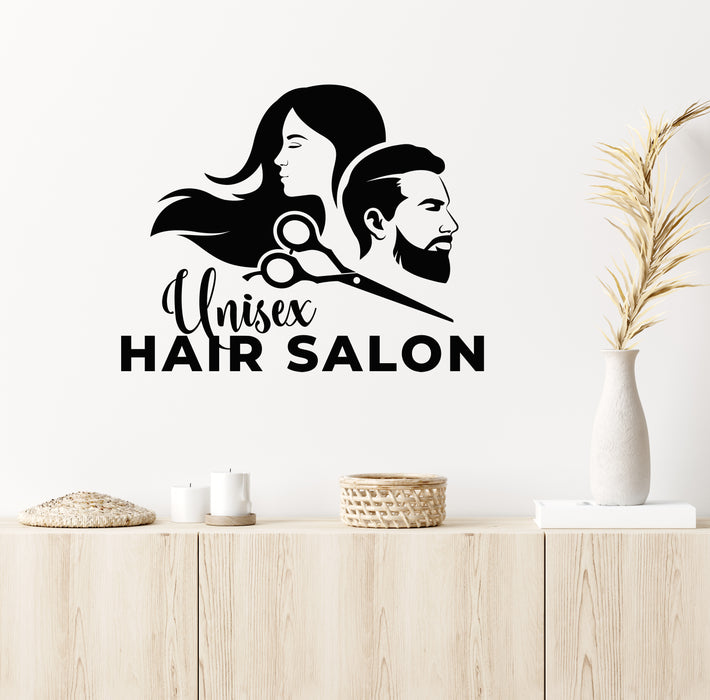 Unisex Hair Salon Vinyl Wall Decal Beauty Salon Scissors Heads Stickers Mural (k329)