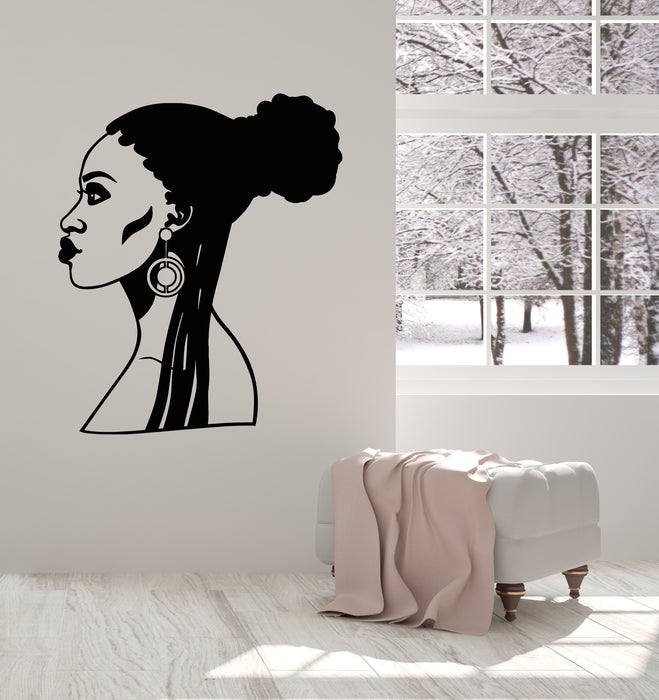 Vinyl Wall Decal African American Beauty Woman Face Hairstyle Stickers Mural (g2932)