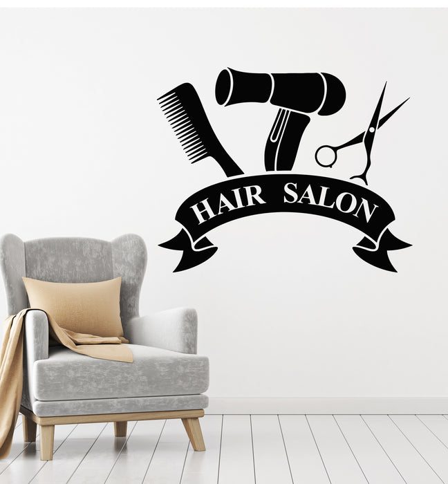 Vinyl Wall Decal Beauty Salon Stylist Hair Tools Scissors Combing Stickers Mural (g3065)