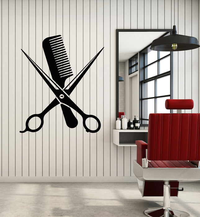 Vinyl Wall Decal Barber Hair Beauty Salon Scissors Comb Stickers Mural (g3110)