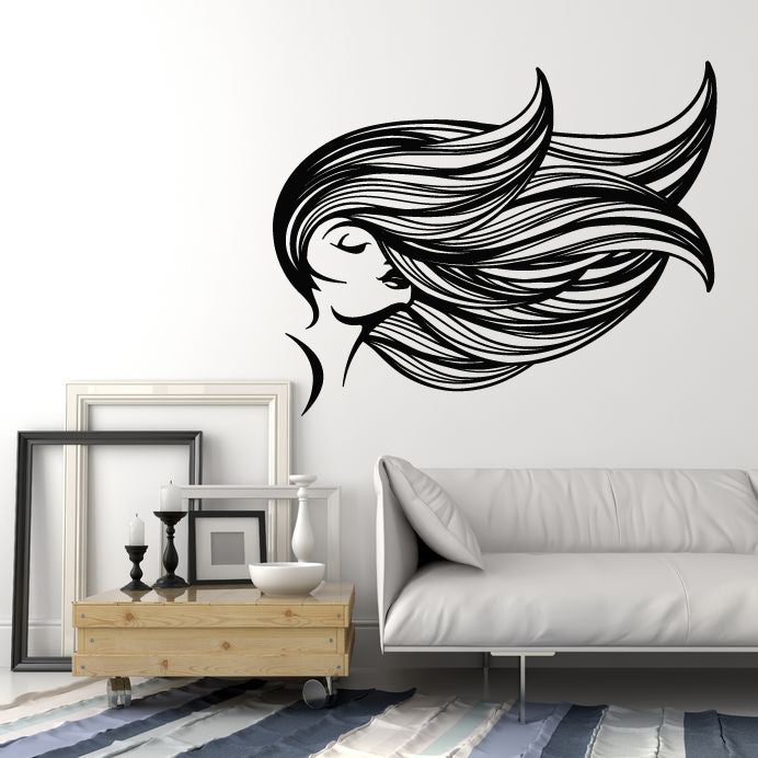 Vinyl Wall Decal Beautiful Girl Long Hair Beauty Salon Hairstyle Stickers Mural (g4887)