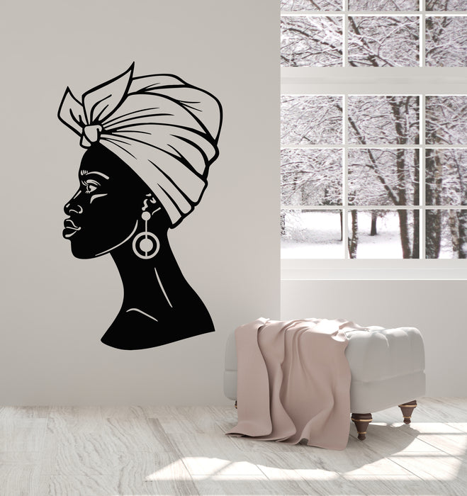 Vinyl Wall Decal Beauty Salon African Beautiful Black Woman Turban Stickers Mural (g4955)