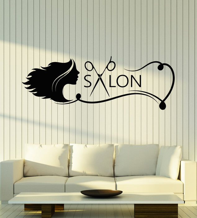 Vinyl Wall Decal Stylist Barber Tools Beauty Salon Girl Head Stickers Mural (g5370)
