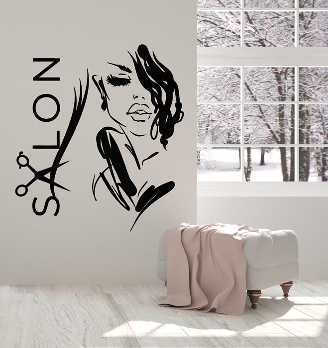 Vinyl Wall Decal Beauty Hair Salon Beautiful Girl Face Hairstyle Stickers Mural (g5483)
