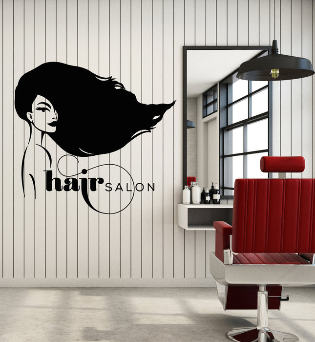 Vinyl Wall Decal Barber Hair Salon Long Hair Woman Style Stickers Mural (g5971)