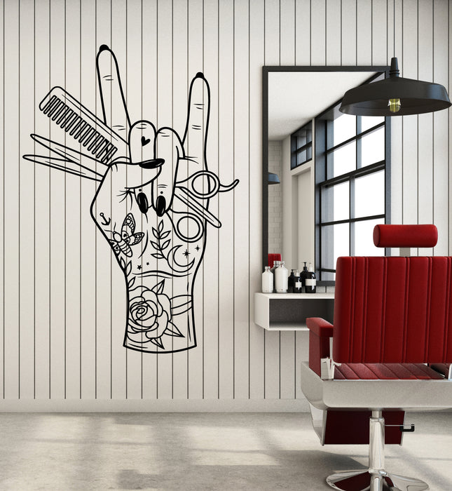 Vinyl Wall Decal Beauty Salon Barber Tools Hair Hairdresser Hand Stickers Mural (g6249)