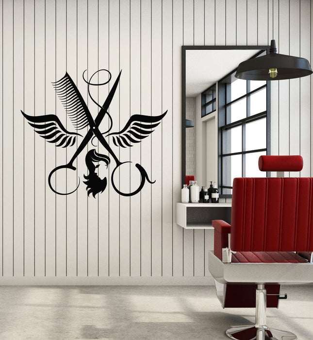 Vinyl Wall Decal Scissors Comb Beauty Salon Stylist Hair Barber Tools Stickers Mural (g6474)