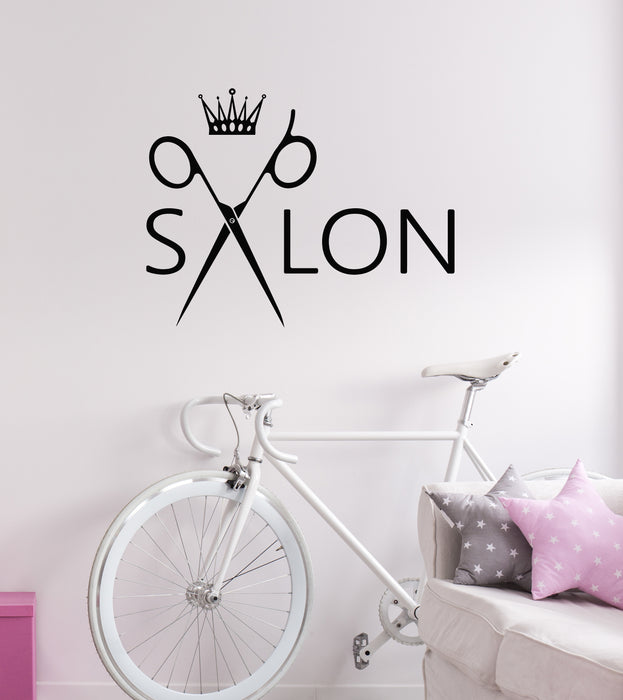Vinyl Wall Decal Hair Beauty Salon Haircuts Scissors Crown Stickers Mural (g7243)
