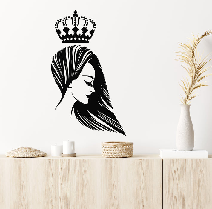 Vinyl Wall Decal Beauty Hair Salon Hairstyle Stylist Sexy Woman Crown Stickers Mural (g7254)