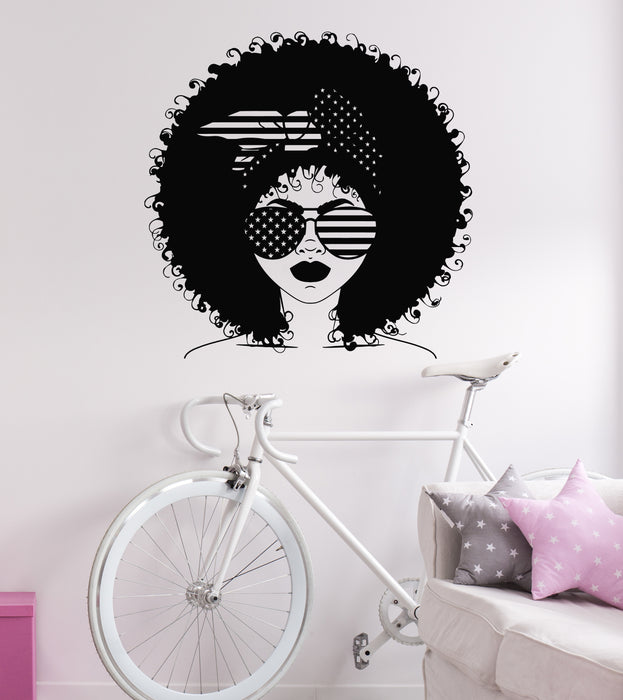Vinyl Wall Decal American Flag Sunglasses Beauty Salon Hair Hairstyle Woman Stickers Mural (g7880)