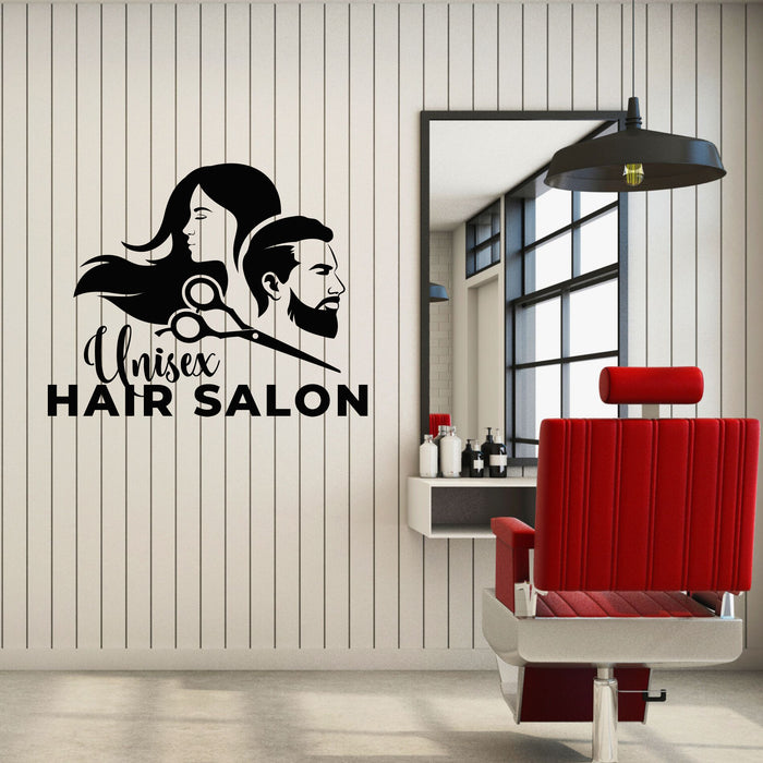 Unisex Hair Salon Vinyl Wall Decal Beauty Salon Scissors Heads Stickers Mural (k329)