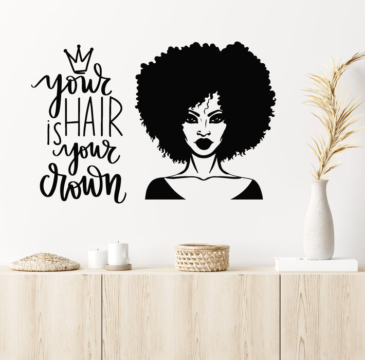 Vinyl Wall Decal Woman Hair Style Phrase Beauty Hair Salon Crown Stickers Mural (g5502)