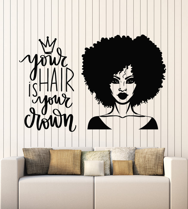Vinyl Wall Decal Woman Hair Style Phrase Beauty Hair Salon Crown Stickers Mural (g5502)