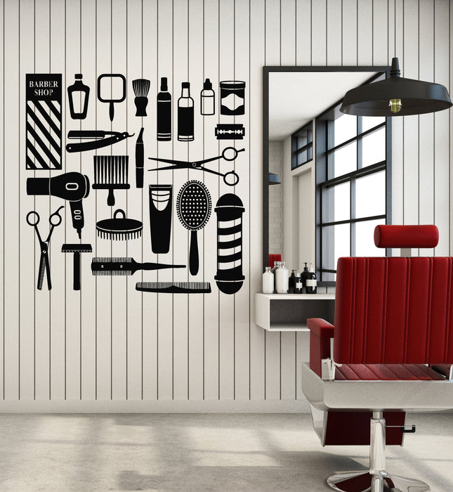 Vinyl Wall Decal Hairdresser Hair Beauty Salon Tools Barbershop Stickers Mural (g5608)