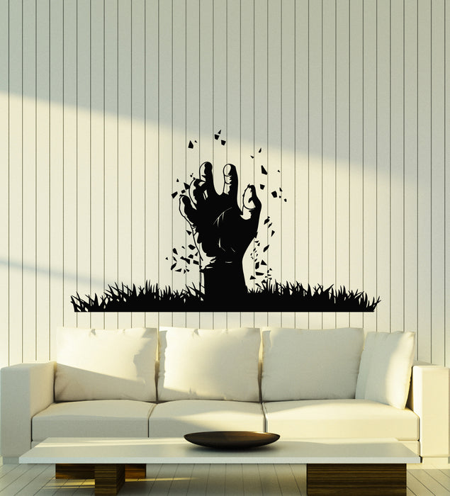 Vinyl Wall Decal Horror Zombie Hand Coming Out From Grave Stickers Mural (g7392)