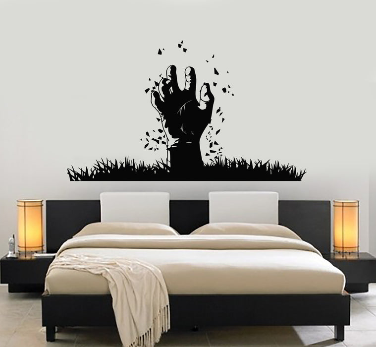 Vinyl Wall Decal Horror Zombie Hand Coming Out From Grave Stickers Mural (g7392)