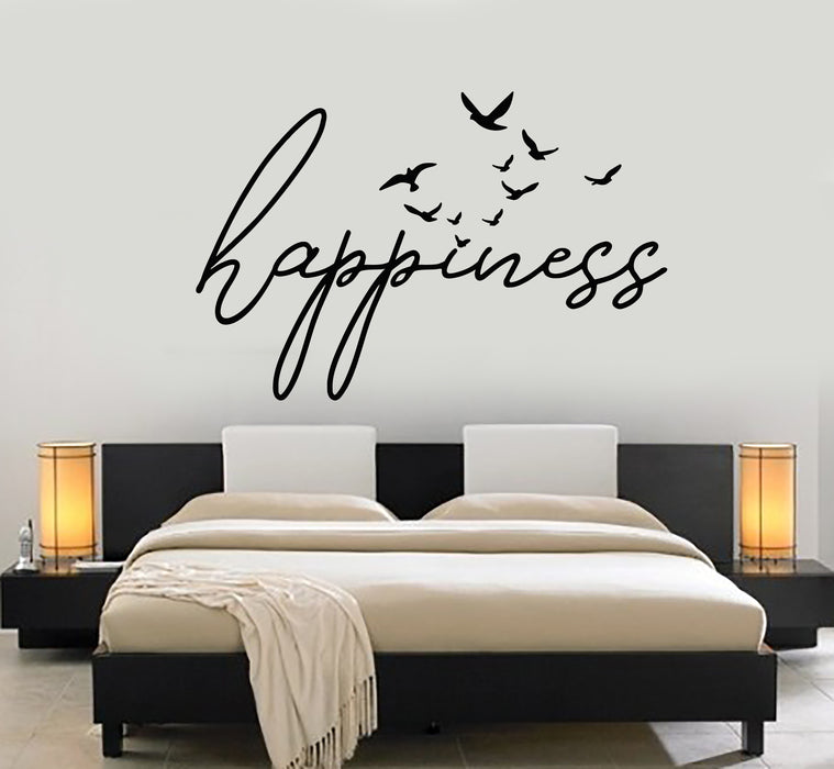Vinyl Wall Decal Happiness Words Birds Inspiration Decor Stickers Mural (g1485)
