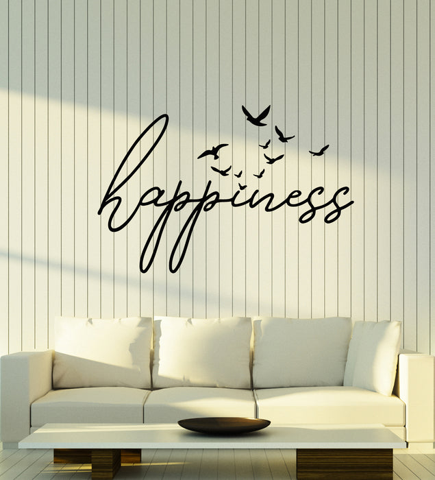 Vinyl Wall Decal Happiness Words Birds Inspiration Decor Stickers Mural (g1485)