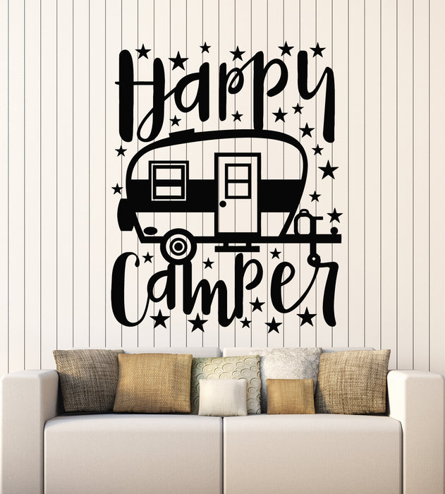 Vinyl Wall Decal Camping Happy Camper Travel Interior Tent Stickers Mural (g5405)