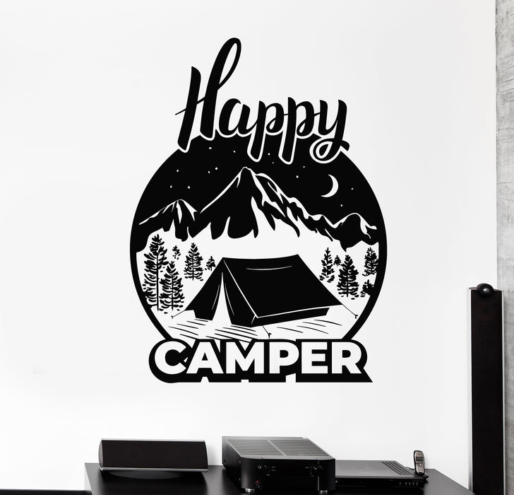 Vinyl Wall Decal Travel Tent Camping Lettering Happy Camper Stickers Mural (g7006)
