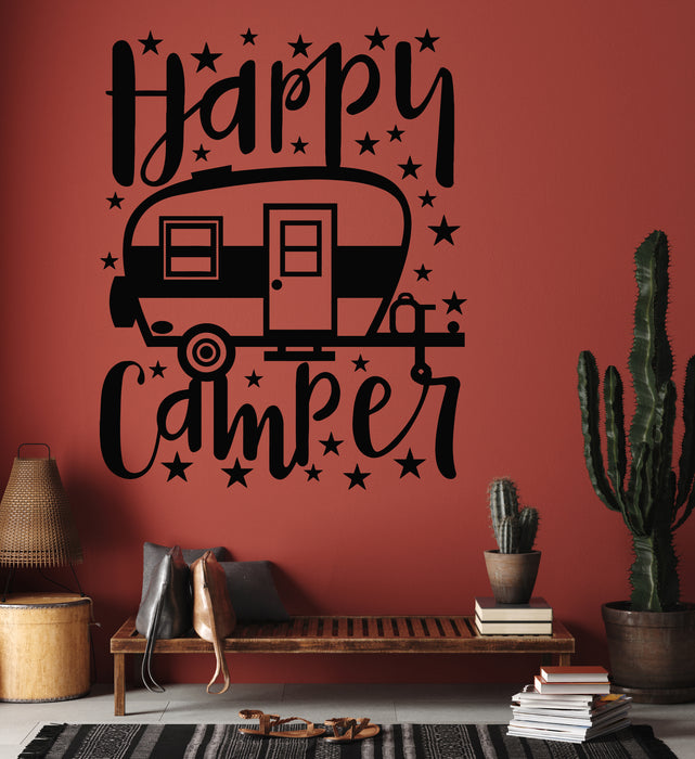 Vinyl Wall Decal Camping Happy Camper Travel Interior Tent Stickers Mural (g5405)