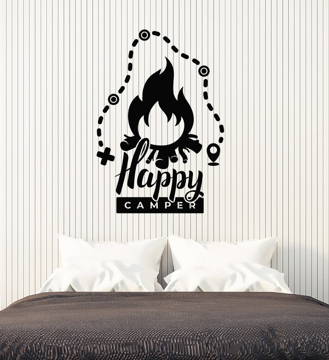 Vinyl Wall Decal Camping Happy Camp Decor Travel Adventure Map Stickers Mural (g6533)