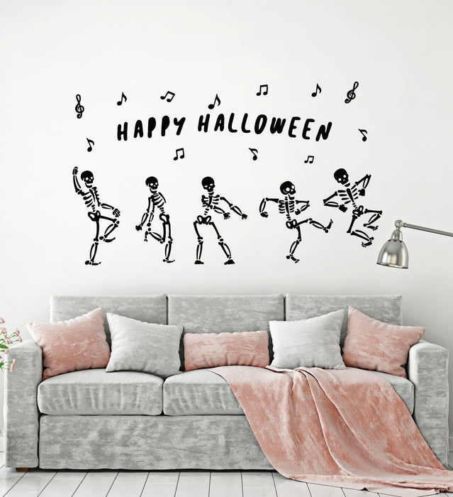 Vinyl Wall Decal Funny Skulls Happy Halloween Musical Notes Stickers Mural (g3600)