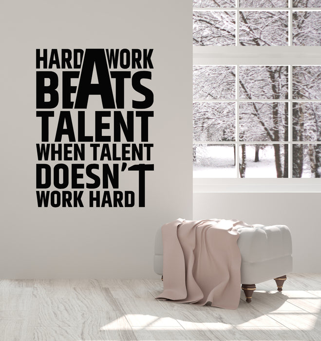 Vinyl Wall Decal Quote Motivation Phrase Hard Work Beats Talent Home Office Stickers Mural (g1696)