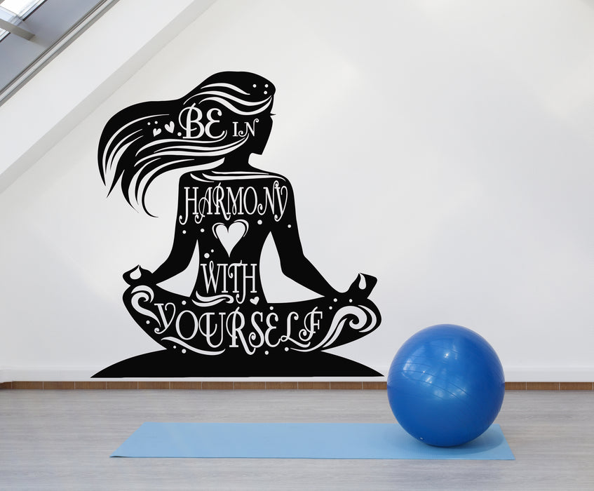 Vinyl Wall Decal Phrase Harmony With Yourself Yoga Relax Meditation Stickers Mural (g1163)