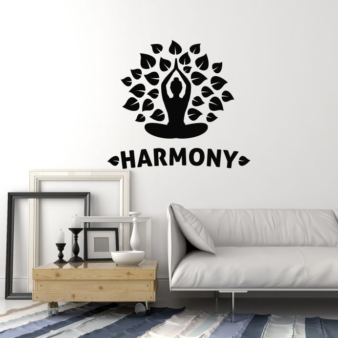 Vinyl Wall Decal Harmony Leaves Meditation Room Yoga Center Buddhism Stickers Mural (ig6127)