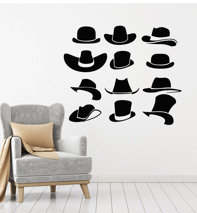 Виниловая наклейка на стену Мужские шляпы Магазин джентльменов Магазин наклейки настенная роспись (g2916)
