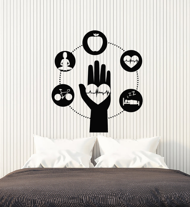 Vinyl Wall Decal Healthy Lifestyle Bicycle Apple Sleep Sport Heartbeat Stickers Mural (g1569)