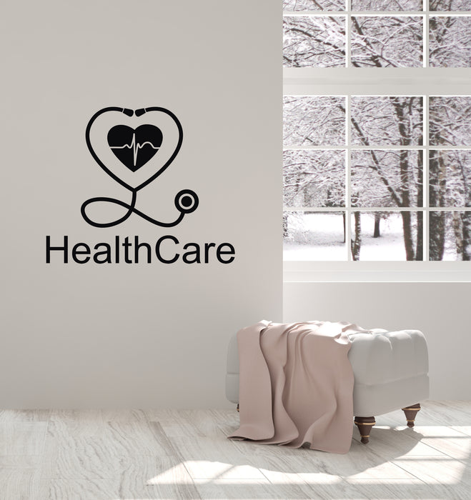 Health Care Vinyl Decal Lettering Heart Beat Stethoscope Medicine Stickers Mural (k309)
