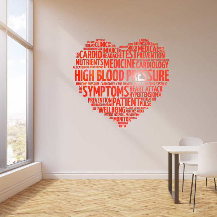 Vinyl Wall Decal Heart High Blood Pressure Cardiology Medicine Clinic Words Stickers Mural (ig6283)