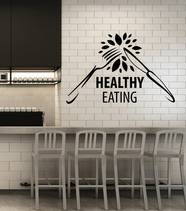 Виниловая наклейка на стену Диета Питание Здоровое питание Вилка Нож Органические продукты питания Наклейки Фреска (g1929)