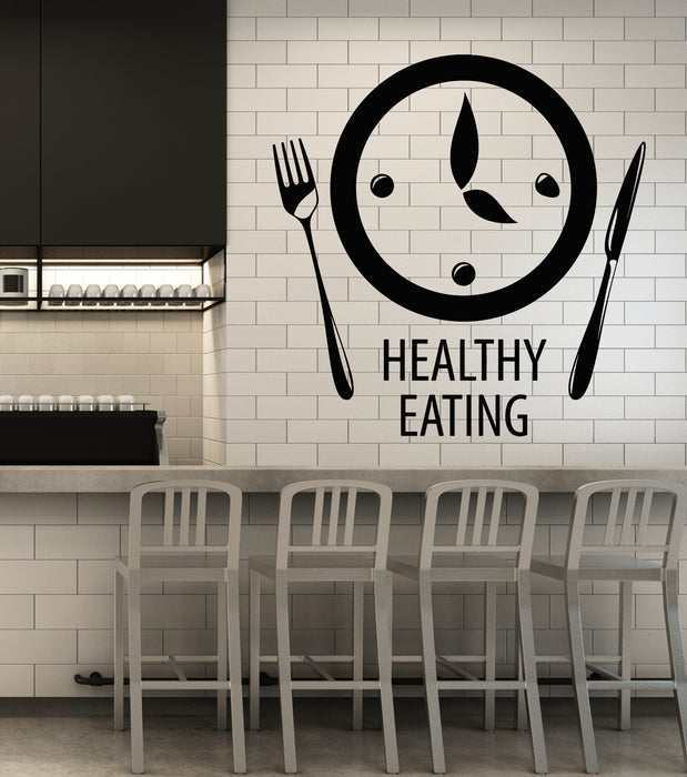 Vinyl Wall Decal Healthy Eating Diet Clock Time To Eat Kitchen Art Stickers Mural (g2056)