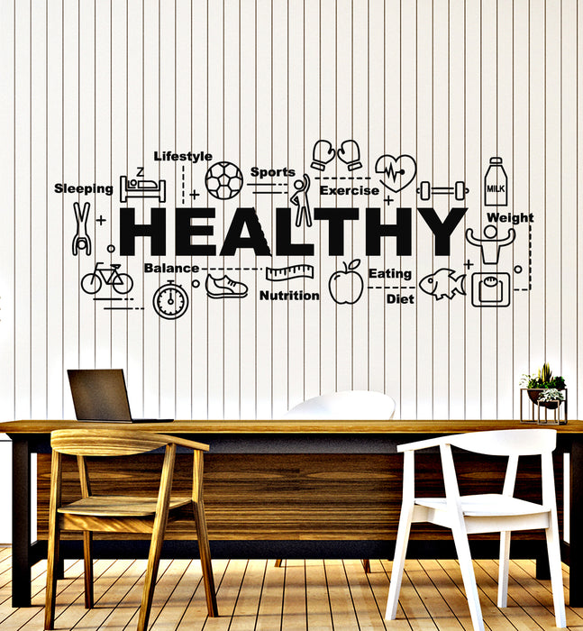 Vinyl Wall Decal Healthy Lifestyle Balance Sport Food Words Stickers Mural (g1439)