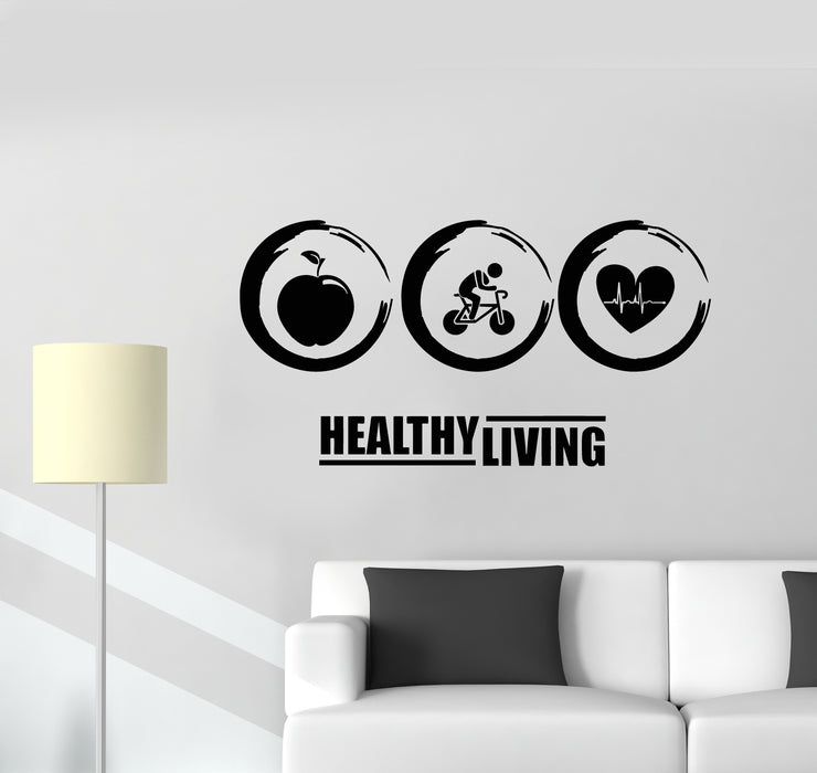 Vinyl Wall Decal Healthy Living Motivation Circle Sport Cardio Apple Stickers Mural (g1532)