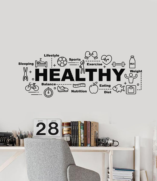 Vinyl Wall Decal Healthy Lifestyle Balance Sport Food Words Stickers Mural (g1439)