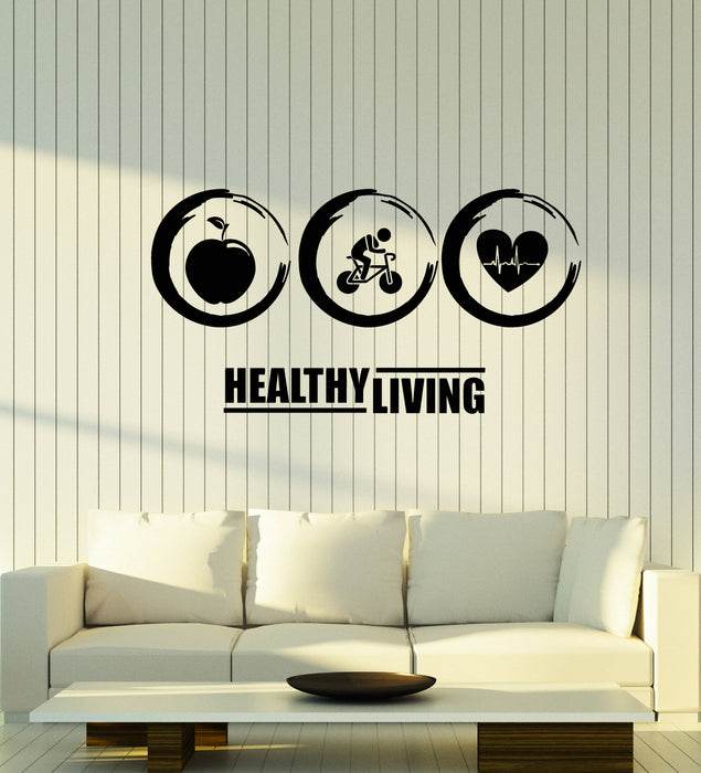 Vinyl Wall Decal Healthy Living Motivation Circle Sport Cardio Apple Stickers Mural (g1532)