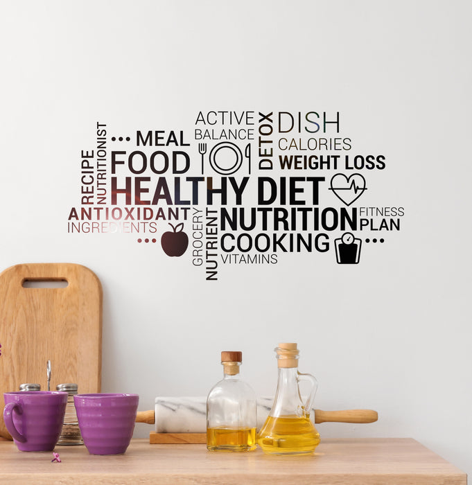 Vinyl Wall Decal Healthy Lifestyle Diet Sports Kitchen Words Health Nutrition Stickers Mural (ig6296)