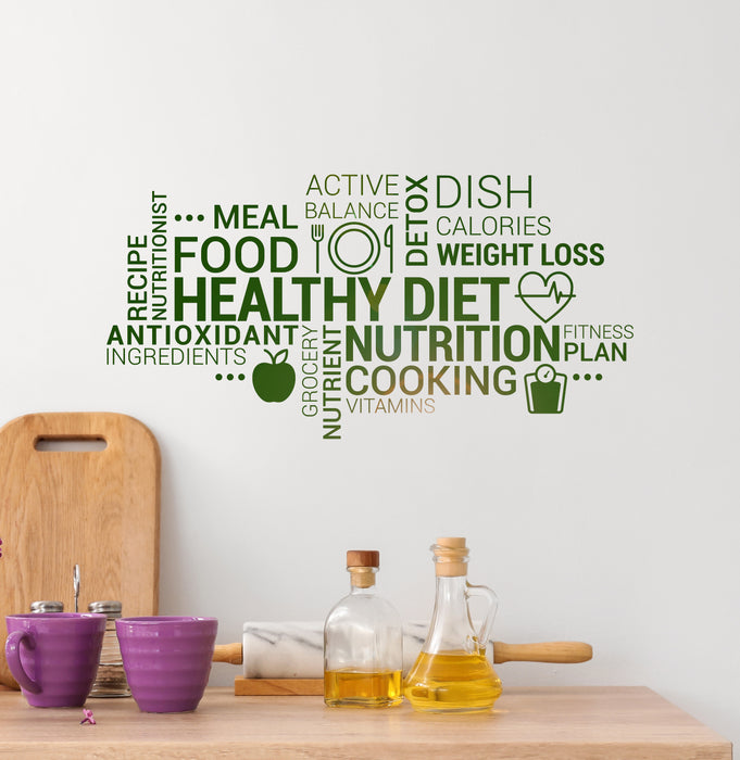 Vinyl Wall Decal Healthy Lifestyle Diet Sports Kitchen Words Health Nutrition Stickers Mural (ig6296)